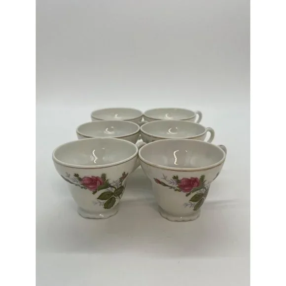 Set of 6 PorcelainTea Cups with Pink Roses Made in Japan - Picture 2 of 11
